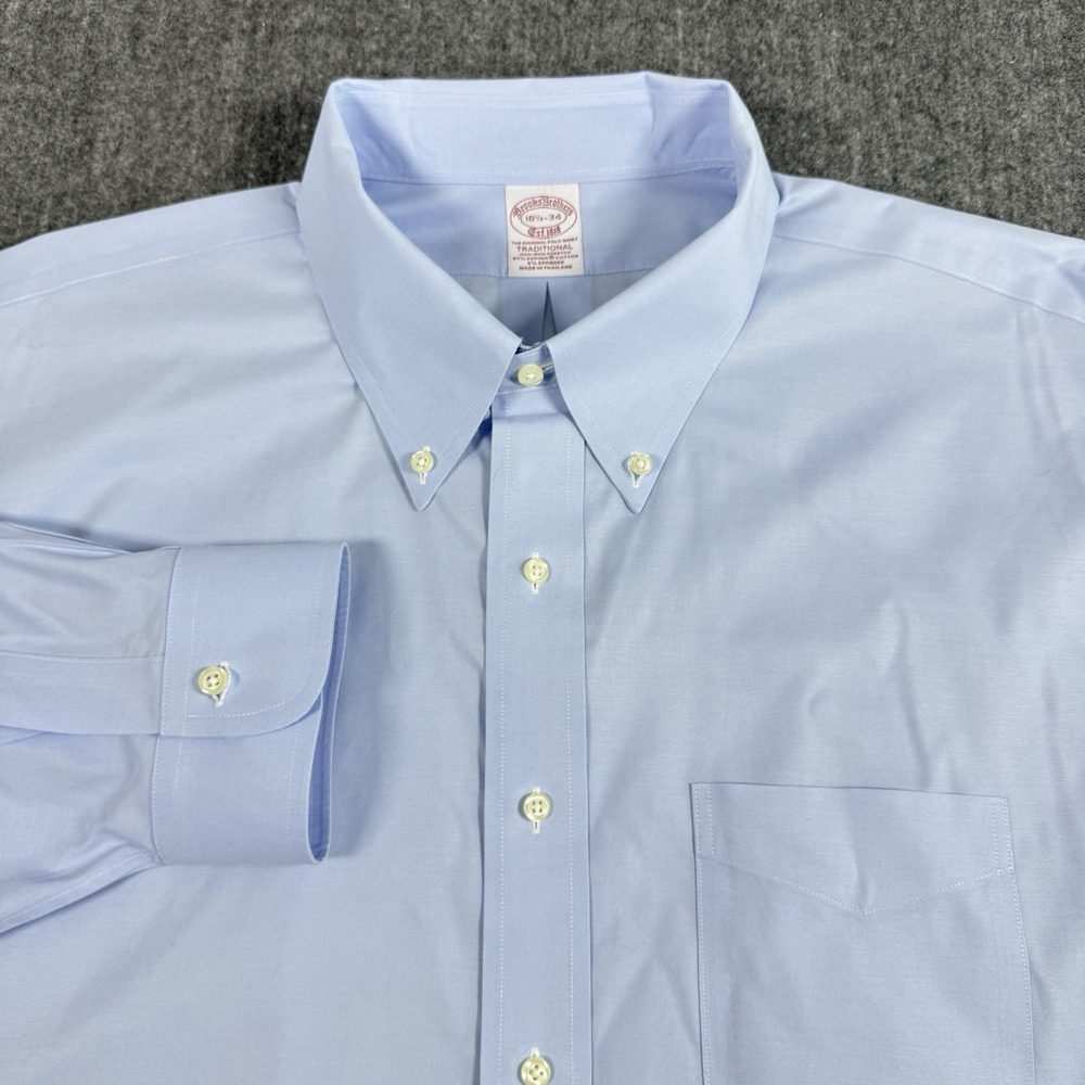 Brooks Brothers Men's Dress Shirt 18.5 34 Traditional Fit Blue